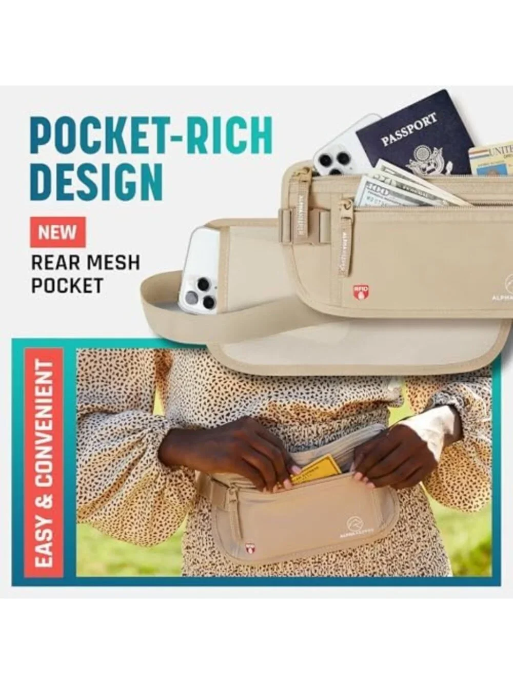 Travel Money Belt - RFID Blocking Hidden Waist Wallet Pouch for Men & Women